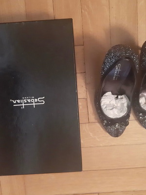Sebastian Milano grey-black glitter peep toe high heels size 36 like new