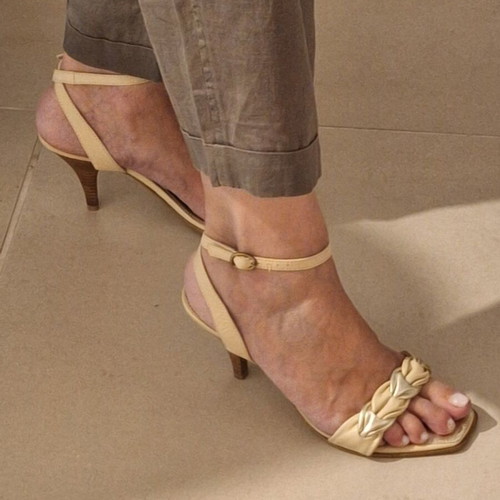 Esthisis by Gianna Kazakou women's leather sandals like new, beige and gold