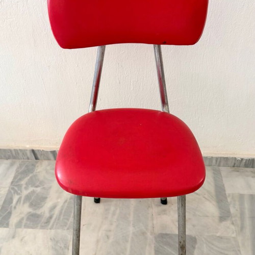 Vintage retro chairs set of 3 with red leather seats refurbished