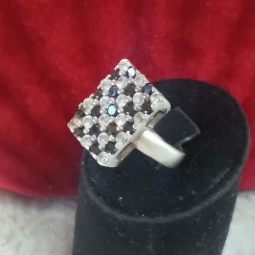 925 silver ring with synthetic sapphires and zircon, size 54