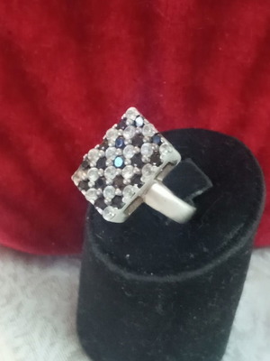 925 silver ring with synthetic sapphires and zircon, size 54