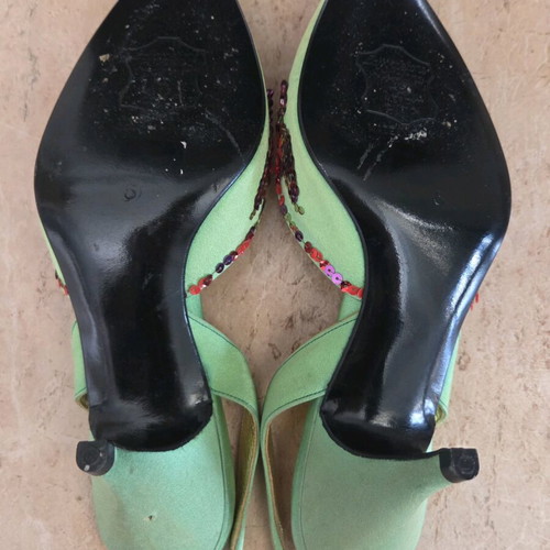 Mario Giordano Italian Vintage Slingback Heels with Sequin Embroidery