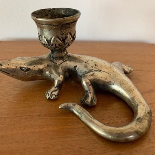 Lizard candlestick like new made of alpaca