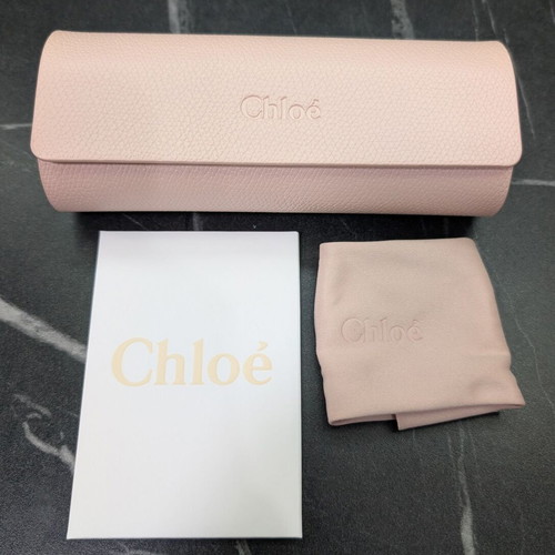 Chloe large beige sunglasses case with card and cloth