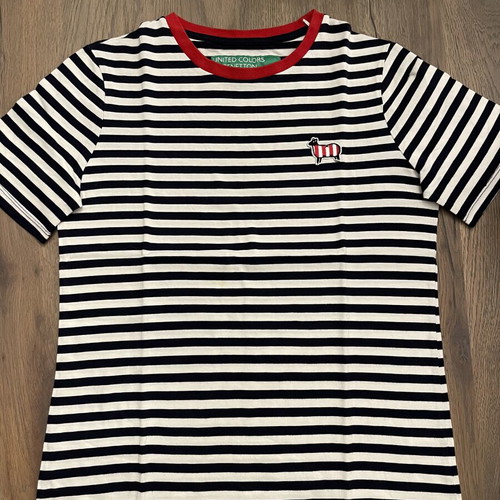 Benetton striped t-shirt new, size M, blue and white