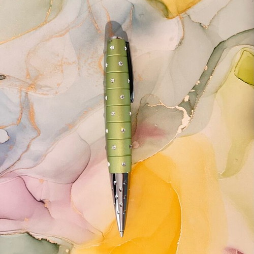 Green luxury pen with decorative stones like new