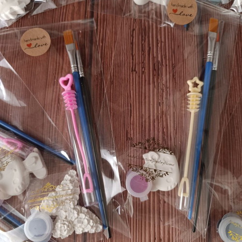 DIY Kids Color Me Kit with Handmade Plaster Figures and Soap Bubbles