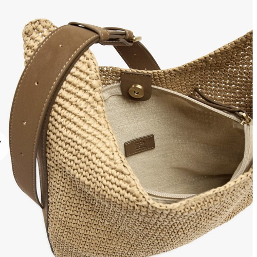 Parfois shoulder bag with straw effect, medium size