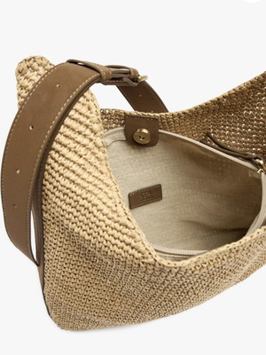Parfois shoulder bag with straw effect, medium size