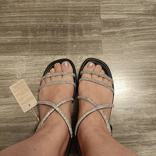 Pierre Cardin flat sandals size 39 new, black with rhinestones