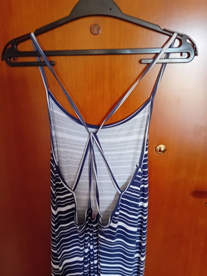 Μάξι καλοκαιρινό φόρεμα viscose με τιράντες, σαν καινούργιο, μπλε και άσπρο