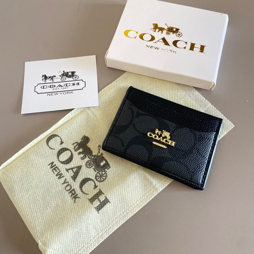 Coach card holder wallet, black and grey signature canvas