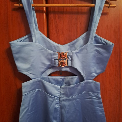 Mind Matter long dress with slit sky blue size small satin new