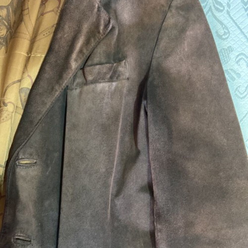 Suede jacket men's vintage 1980s Vera Pelle used, size S, brown