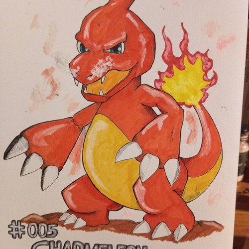Pokemon Fan Art Charmeleon acrylic and ink drawing new