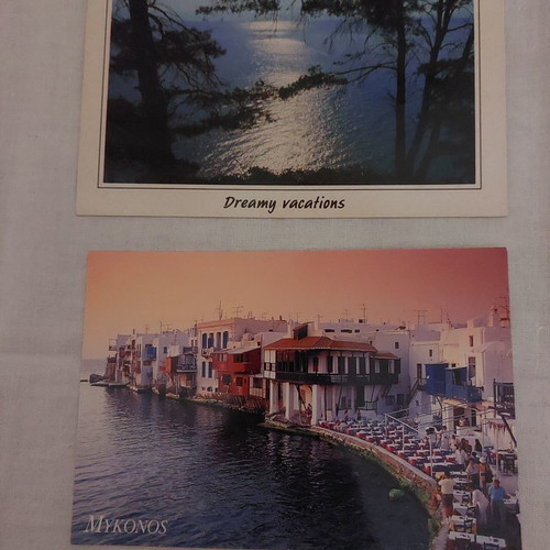 Postcards new, pack of 2, Chalkidiki and Mykonos
