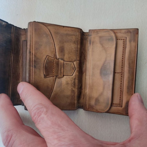 Leather English wallet used with silver details London 1891