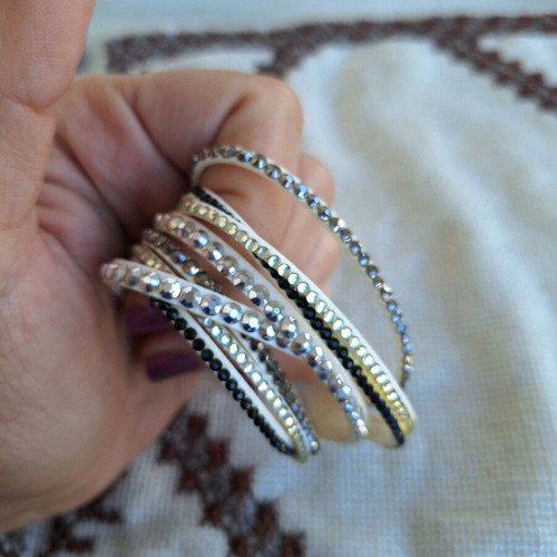 Multilayer bracelet used white with rhinestones