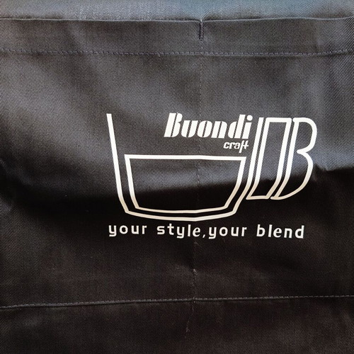 Barista apron with Buondi coffee print, black, like new