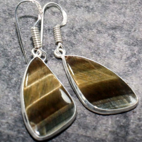 Tiger Eye Earrings 925 Silver Handmade New