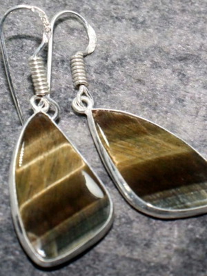 Tiger Eye Earrings 925 Silver Handmade New