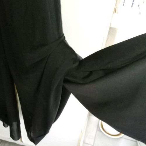 Wide black palazzo pants with ruched waist, size L