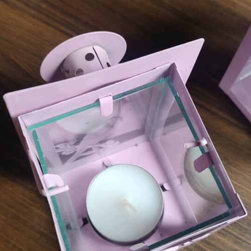 Set of 2 decorative lanterns with tealights like new, pink
