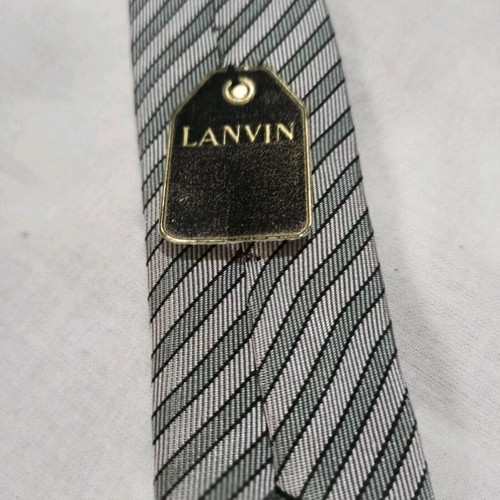 Lanvin Paris 100% Pure Silk Tie, grey silver diagonal stripes
