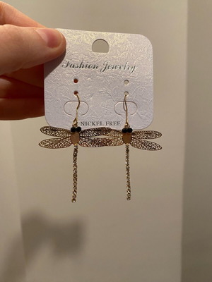 Gold dragonfly earrings with rhinestone details like new