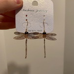 Gold dragonfly earrings with rhinestone details like new