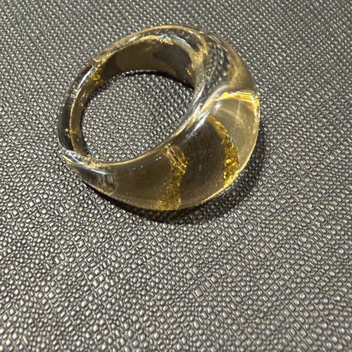 Clear resin ring with gold patterns, size 17