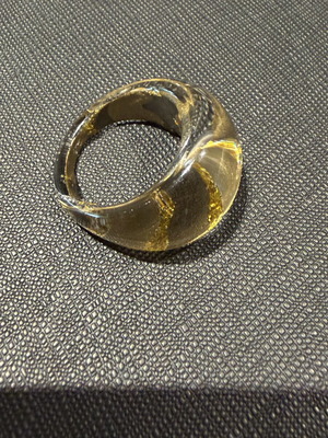 Clear resin ring with gold patterns, size 17