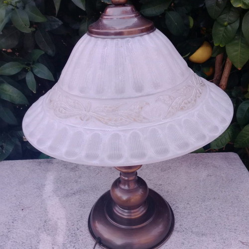 Bronze table lamp antique used with opaline shade