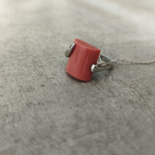 925 Silver Ring with Modern Orange Coral Stone