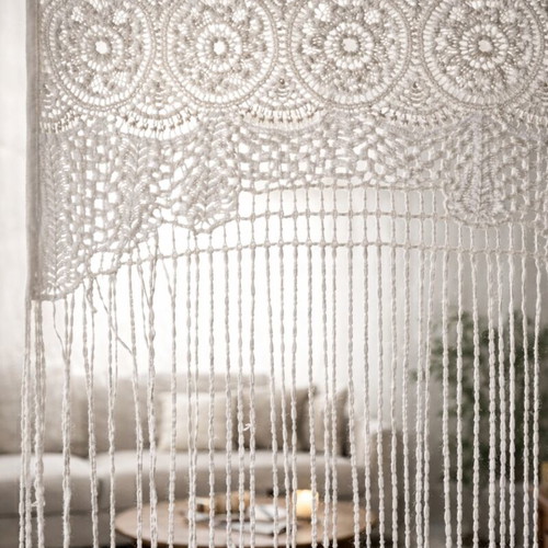 Handmade Lace Door Curtain Boho Macrame White 90x200cm like new