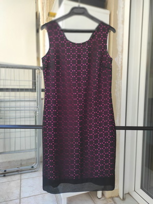 Estel midi sleeveless dress with geometric lace pattern, black and pink, size S 44