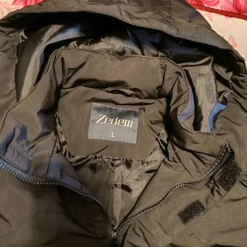 Men's long jacket Large like new, black with detachable hood