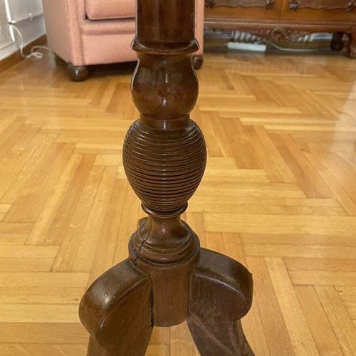 Wooden round marquetry side table, French, 1950-1960