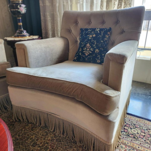 Velvet vintage sofa set used with three-seat couch and 4 armchairs