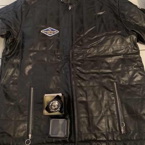 Adidas X Goodyear leather jacket large with Goodyear watch gift like new