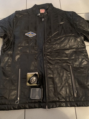 Adidas X Goodyear leather jacket large with Goodyear watch gift like new