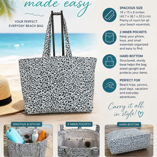Handmade shoulder beach bag, white and blue