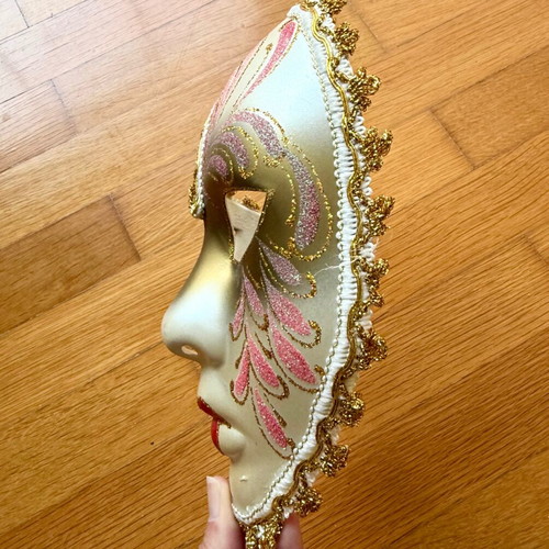 Venetian mask handmade decorative like new, white with gold and pink