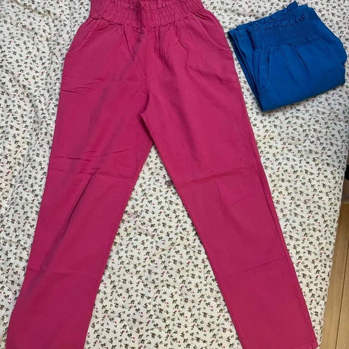 Women's summer pants like new, cotton and linen blend, blue and pink