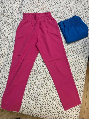 Women's summer pants like new, cotton and linen blend, blue and pink