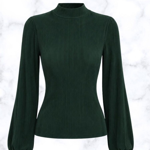 Long Sleeve Top used green ribbed with balloon sleeves by Stradivarius