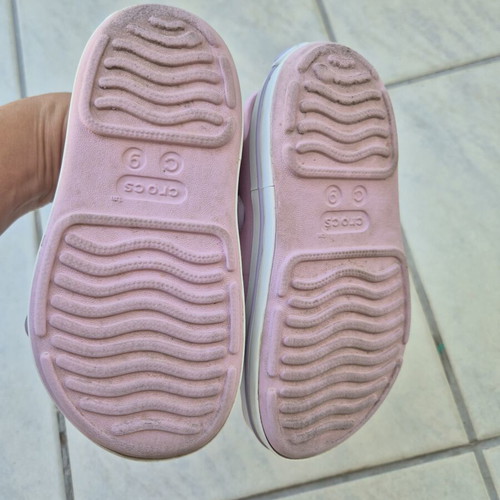 Crocs pink sandals with 3 charms, size C9