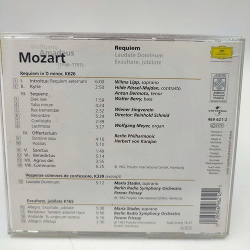 Mozart Requiem Laudate Dominum Exsultate Jubilate CD like new