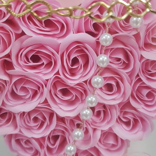 Framed Heart with Synthetic Pink Roses and Pearls