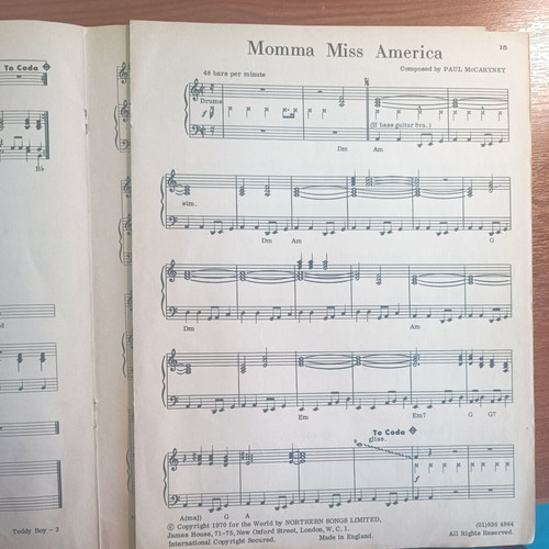 McCartney Songbook sheet music used, 1970 Northern Songs edition
